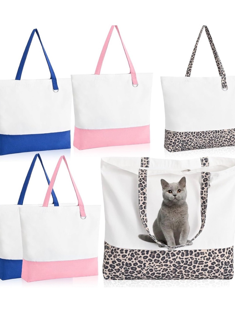 6-Pack of Canvas Tote Bags with Zipper, Large Grocery Tote, Multicolour